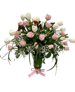 Tulips & Roses in a Glass Vase
