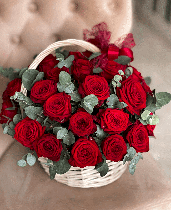 Exotic Red Roses Basket