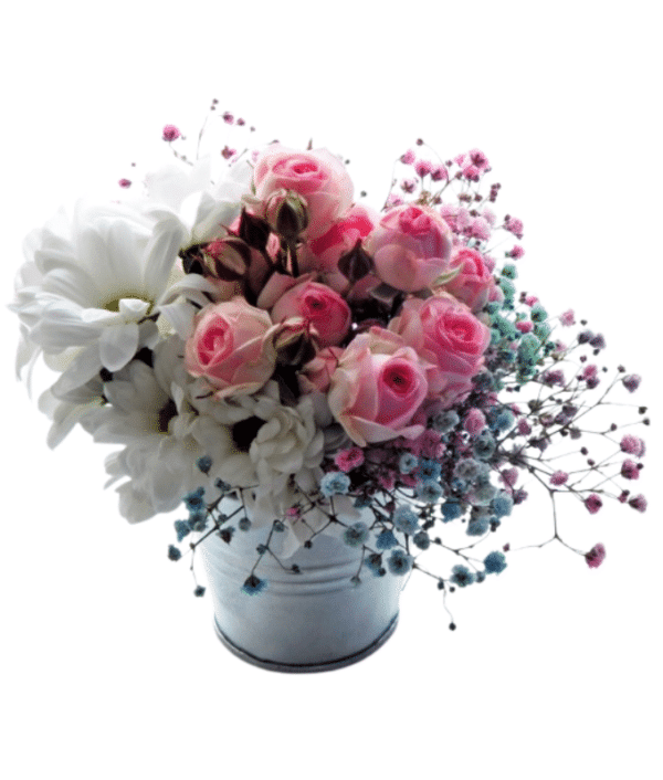 Bouquet of White Chrysanthemums and Pink Roses