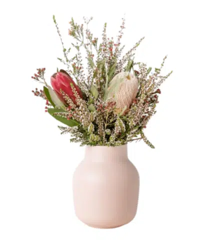 Protea, Banksia Flowers in Pink Vase