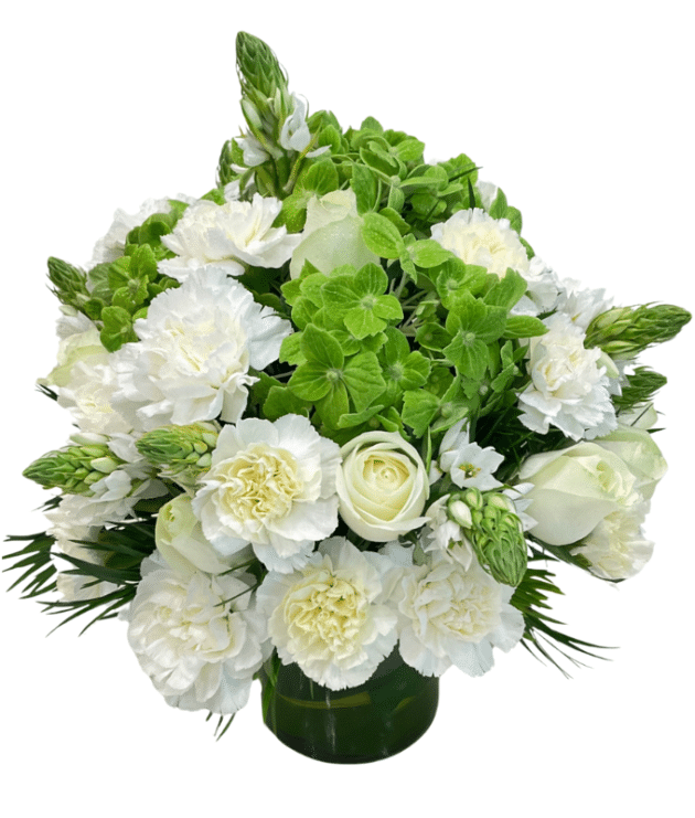 Vase white green floral arrangment