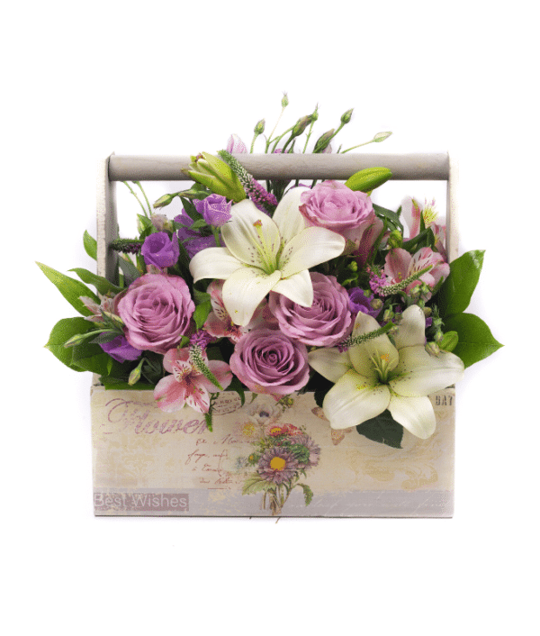 Purple Roses with White Lilies