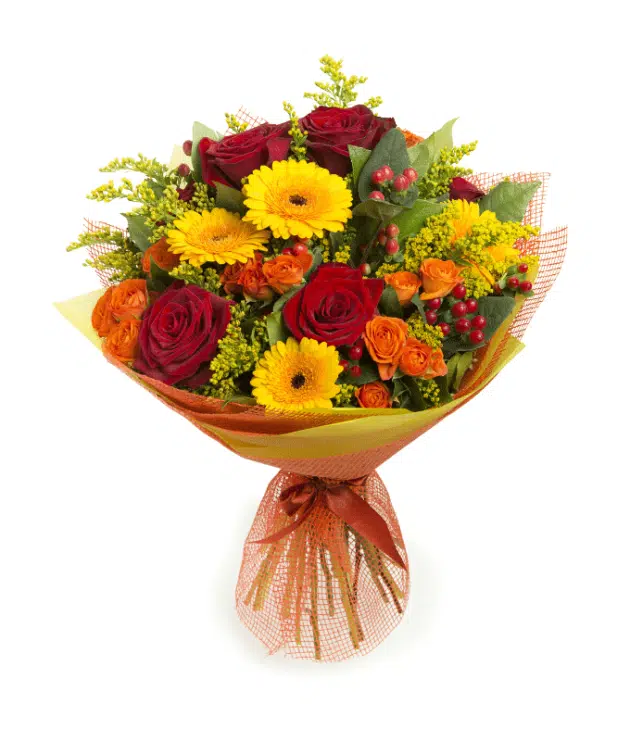 Yellow Gerberas and Red Roses Floral Bouquet