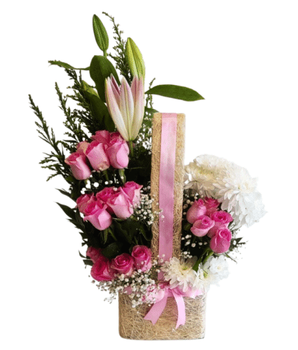 Pink roses,Pink lilies,White chrysanthemums