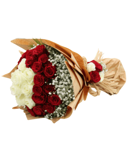 white and red roses handbunch