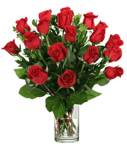 red roses in glass vase