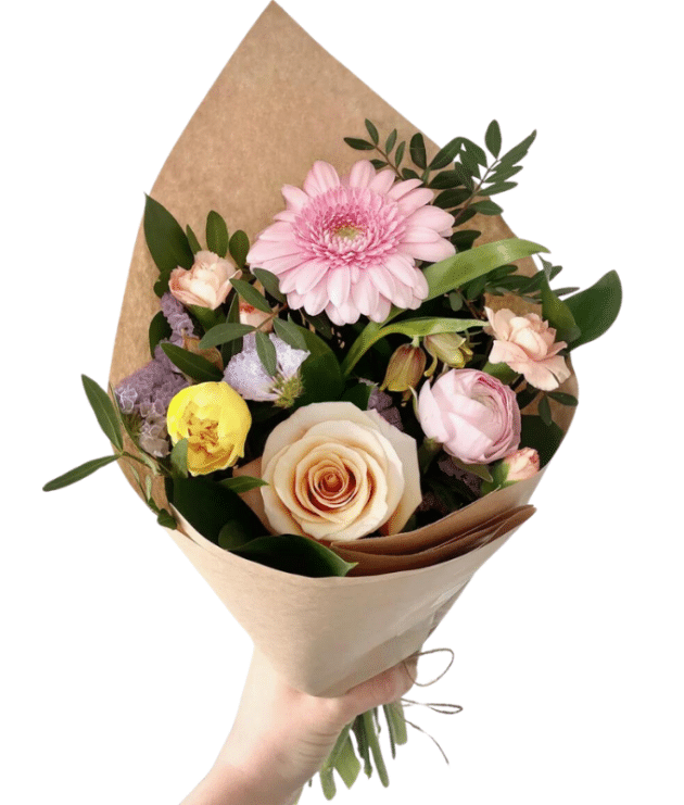 pink peach purple flowers mini bouquet