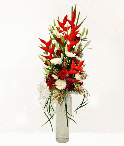5.5-foot tall floral glass vase arrangement